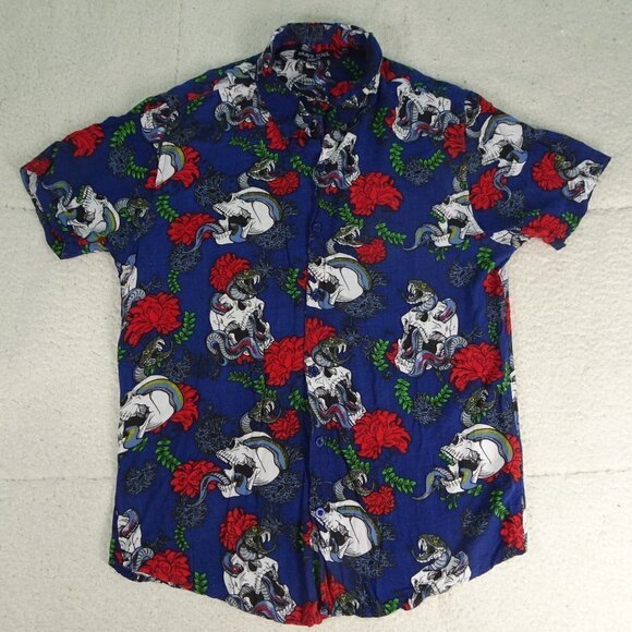 Brave Soul Blue Skull/Snake & Carnation Shirt Med - Picture 1 of 5